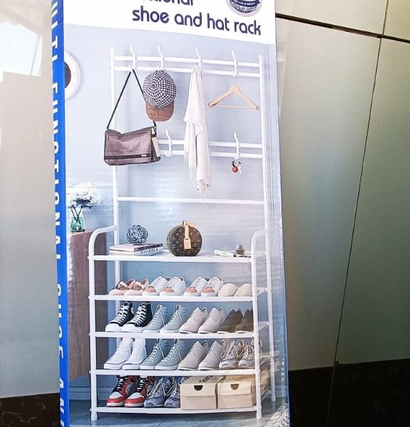 Multi-functional shoe and hut rack (Black/White)